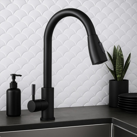 BATERIA KUCHENNA Z WYCIĄGANĄ WYLEWKĄ STOJĄCA NABLATOWA CZARNA SELENA