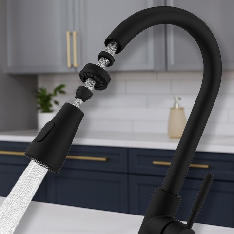 BATERIA KUCHENNA Z WYCIĄGANĄ WYLEWKĄ STOJĄCA NABLATOWA CZARNA SELENA