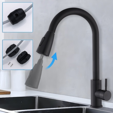 BATERIA KUCHENNA Z WYCIĄGANĄ WYLEWKĄ STOJĄCA NABLATOWA CZARNA SELENA