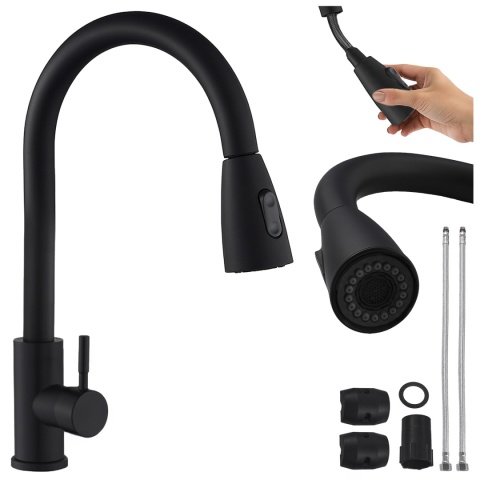 BATERIA KUCHENNA Z WYCIĄGANĄ WYLEWKĄ STOJĄCA NABLATOWA CZARNA SELENA