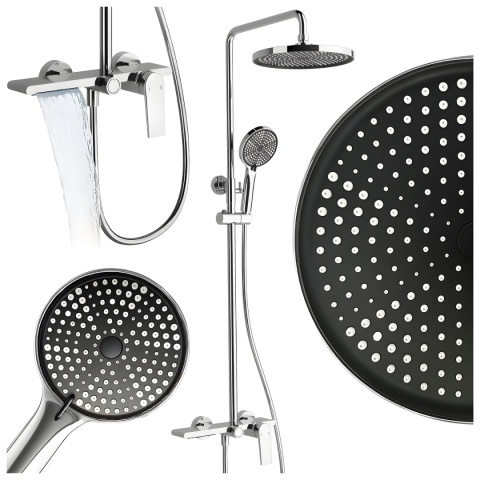 BATERIA PRYSZNICOWA ŁAZIENKOWA ŚCIENNA ZESTAW Z DESZCZOWNICĄ AMANDA CHROM
