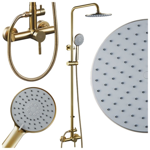 BATERIA PRYSZNICOWA ŁAZIENKOWA ŚCIENNA ZESTAW Z DESZCZOWNICĄ MILTON ZŁOTA