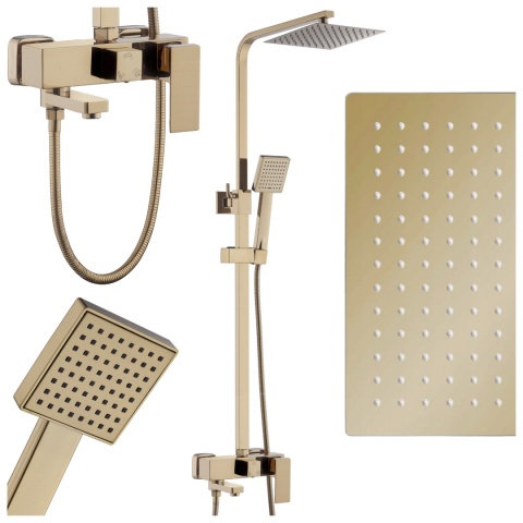 BATERIA PRYSZNICOWA ŁAZIENKOWA Z DESZCZOWNICĄ F170C ZŁOTA SZCZOTKOWANA