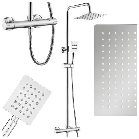 BATERIA PRYSZNICOWA ŁAZIENKOWA Z DESZCZOWNICĄ TERMOSTATEM T151A CHROM