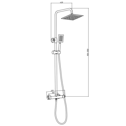 BATERIA PRYSZNICOWA ŁAZIENKOWA Z DESZCZOWNICĄ TERMOSTATEM T151B CZARNA