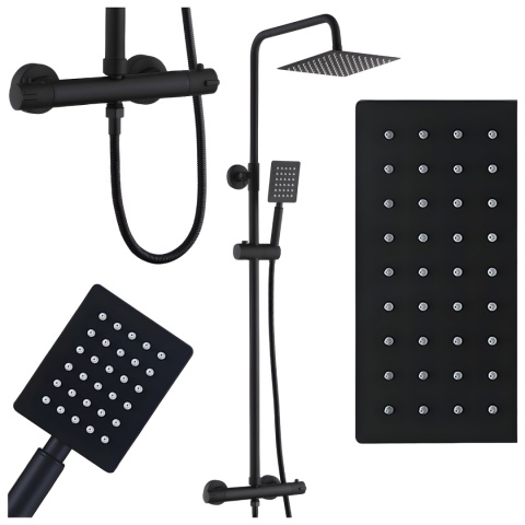 BATERIA PRYSZNICOWA ŁAZIENKOWA Z DESZCZOWNICĄ TERMOSTATEM T151B CZARNA