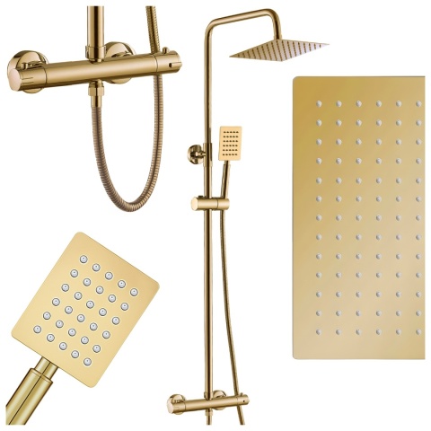 BATERIA PRYSZNICOWA ŁAZIENKOWA Z DESZCZOWNICĄ TERMOSTATEM T151C-GL ZŁOTA