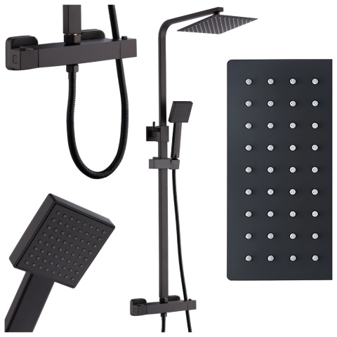 BATERIA PRYSZNICOWA ŁAZIENKOWA Z DESZCZOWNICĄ TERMOSTATEM T153B-BL CZARNA