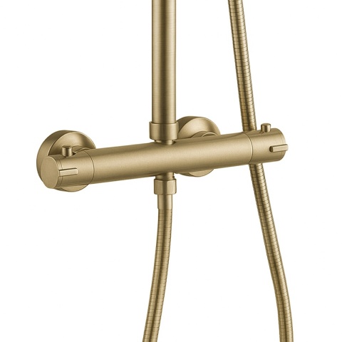 BATERIA PRYSZNICOWA Z TERMOSTATEM DESZCZOWNICĄ T151 ZŁOTA SZCZOTKOWANA