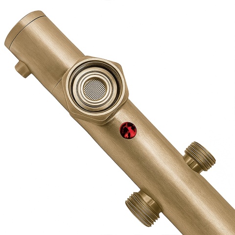 BATERIA PRYSZNICOWA Z TERMOSTATEM DESZCZOWNICĄ T151 ZŁOTA SZCZOTKOWANA