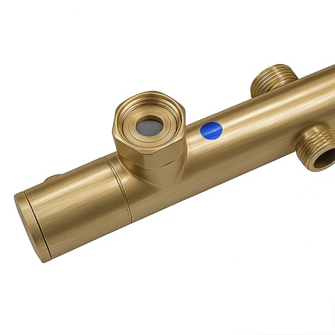 BATERIA PRYSZNICOWA Z TERMOSTATEM DESZCZOWNICĄ T151 ZŁOTA SZCZOTKOWANA