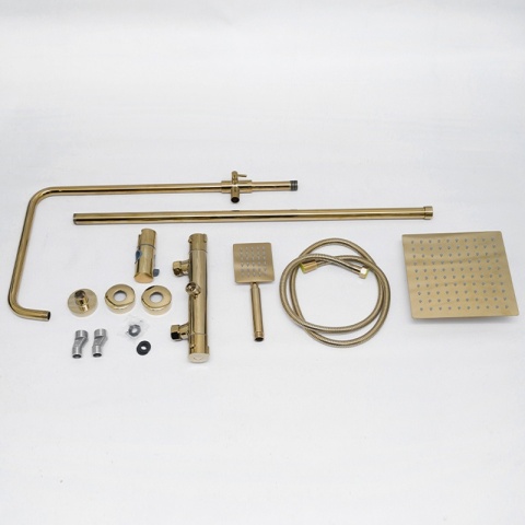 BATERIA PRYSZNICOWA Z TERMOSTATEM DESZCZOWNICĄ T151 ZŁOTA SZCZOTKOWANA