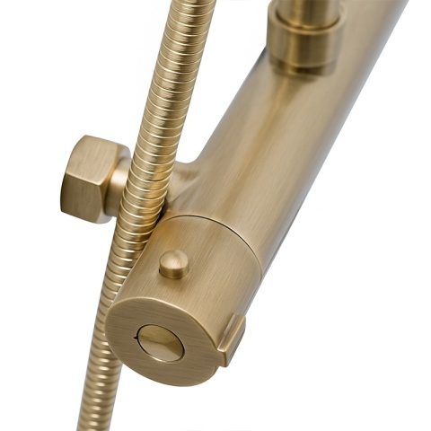 BATERIA PRYSZNICOWA Z TERMOSTATEM DESZCZOWNICĄ T151 ZŁOTA SZCZOTKOWANA