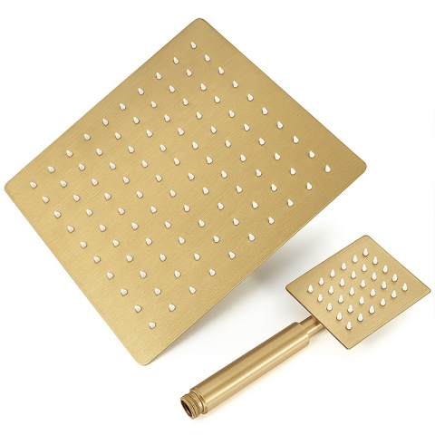 BATERIA PRYSZNICOWA Z TERMOSTATEM DESZCZOWNICĄ T151 ZŁOTA SZCZOTKOWANA