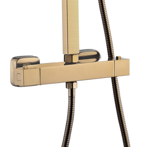 BATERIA PRYSZNICOWA Z TERMOSTATEM DESZCZOWNICĄ T153 ZŁOTA SZCZOTKOWANA