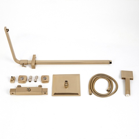 BATERIA PRYSZNICOWA Z TERMOSTATEM DESZCZOWNICĄ T153 ZŁOTA SZCZOTKOWANA