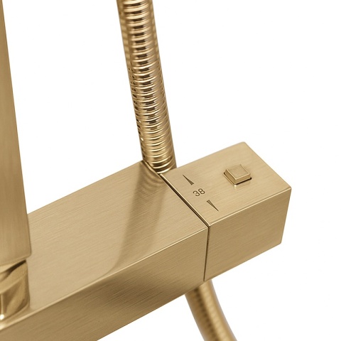 BATERIA PRYSZNICOWA Z TERMOSTATEM DESZCZOWNICĄ T153 ZŁOTA SZCZOTKOWANA