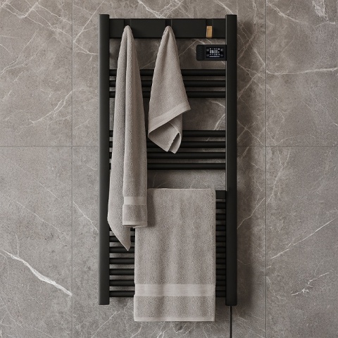 GRZEJNIK ŁAZIENKOWY ELEKTRYCZNY ALUMINIOWY DRABINKA ECO 500W Z WIESZAKAMI