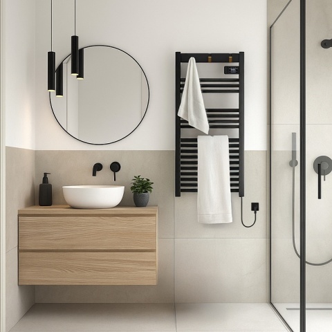 GRZEJNIK ŁAZIENKOWY ELEKTRYCZNY ALUMINIOWY DRABINKA ECO 500W Z WIESZAKAMI