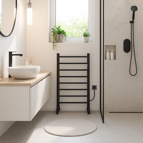 GRZEJNIK ŁAZIENKOWY ELEKTRYCZNY ENERGOOSZCZĘDNY DRABINKA 200W TAAL CZARNY