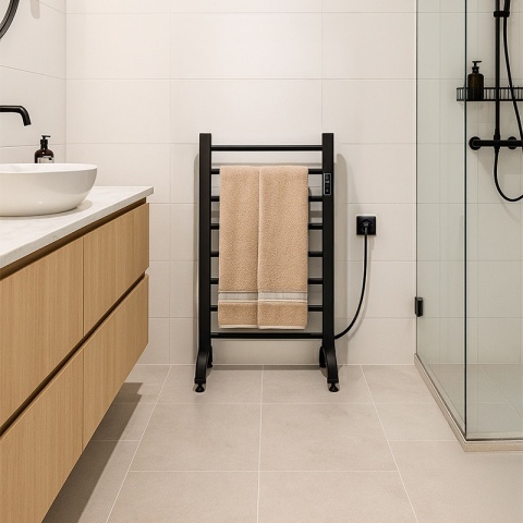 GRZEJNIK ŁAZIENKOWY ELEKTRYCZNY ENERGOOSZCZĘDNY DRABINKA 200W TAAL CZARNY