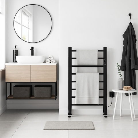 GRZEJNIK ŁAZIENKOWY ELEKTRYCZNY ENERGOOSZCZĘDNY DRABINKA 200W TAAL CZARNY