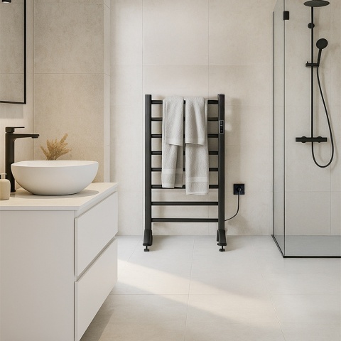 GRZEJNIK ŁAZIENKOWY ELEKTRYCZNY ENERGOOSZCZĘDNY DRABINKA 200W TAAL CZARNY