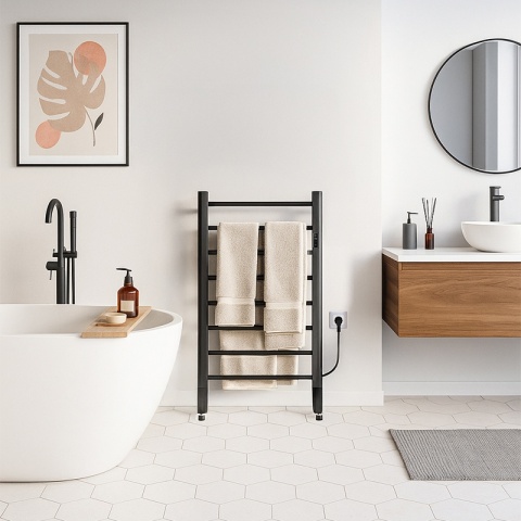 GRZEJNIK ŁAZIENKOWY ELEKTRYCZNY ENERGOOSZCZĘDNY DRABINKA 200W TAAL CZARNY