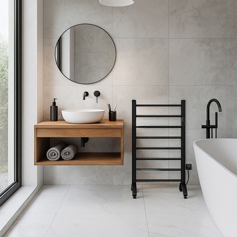 GRZEJNIK ŁAZIENKOWY ELEKTRYCZNY ENERGOOSZCZĘDNY DRABINKA 200W TAAL CZARNY