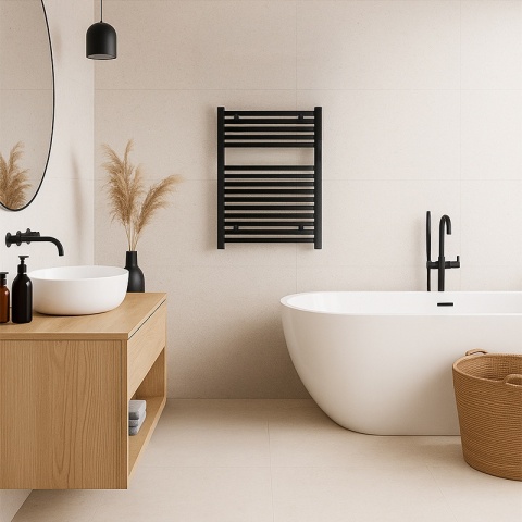 GRZEJNIK ŁAZIENKOWY ŚCIENNY PIONOWY WODNY DRABINKA 80x60 GAMA-BL-1 CZARNY