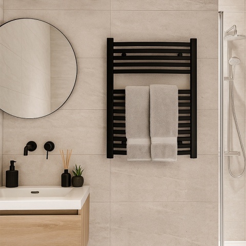 GRZEJNIK ŁAZIENKOWY ŚCIENNY PIONOWY WODNY DRABINKA 80x60 GAMA-BL-1 CZARNY