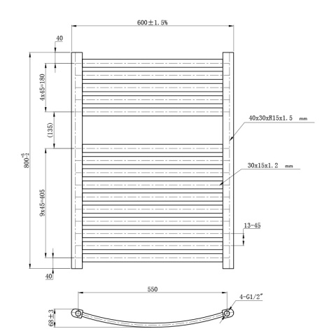 GRZEJNIK ŁAZIENKOWY ŚCIENNY PIONOWY WODNY DRABINKA 80x60 GAMA-BL-1 CZARNY