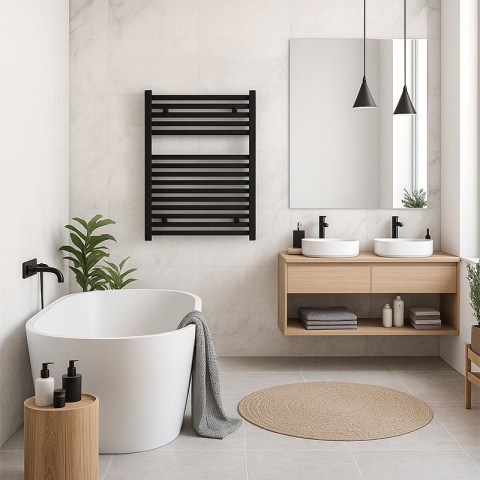 GRZEJNIK ŁAZIENKOWY ŚCIENNY PIONOWY WODNY DRABINKA 80x60 GAMA-BL-1 CZARNY