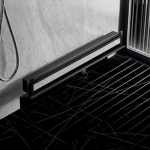 ODPŁYW LINIOWY ŚCIENNY 100 CM CZARNY NISKI SYFON WYSOKA PRZEPUSTOWOŚĆ DL09