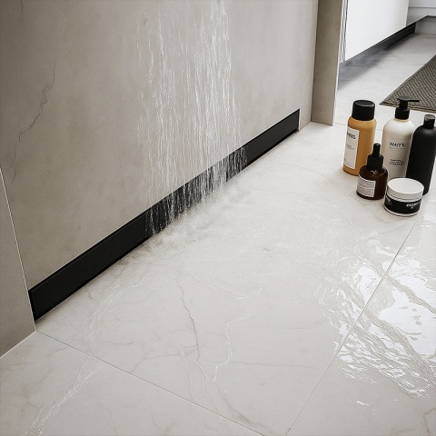 ODPŁYW LINIOWY ŚCIENNY 90 CM CZARNY NISKI SYFON WYSOKA PRZEPUSTOWOŚĆ DL09