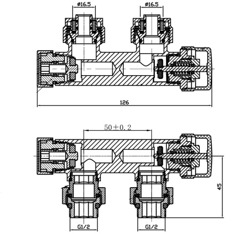 ZAWÓR KĄTOWY GRZEJNIKOWY DUPLEX ZASILAJĄCY ODCINAJĄCY ZG-BL-5 CZARNY