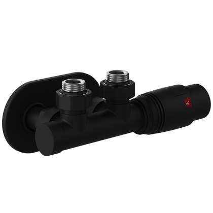 ZAWÓR TERMOSTATYCZNY GRZEJNIKOWY KĄTOWY CZARNY DUPLEX Z MASKOWNICĄ ZESTAW