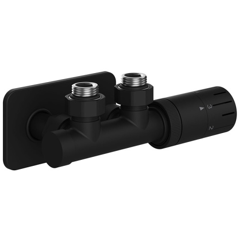 ZAWÓR TERMOSTATYCZNY GRZEJNIKOWY KĄTOWY CZARNY DUPLEX Z MASKOWNICĄ ZESTAW