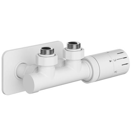 ZAWÓR TERMOSTATYCZNY GRZEJNIKOWY KĄTOWY BIAŁY ZESPOLONY Z MASKOWNICĄ ZESTAW