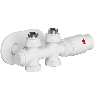 ZAWÓR TERMOSTATYCZNY GRZEJNIKOWY KĄTOWY PROSTY BIAŁY Z MASKOWNICĄ ZESTAW