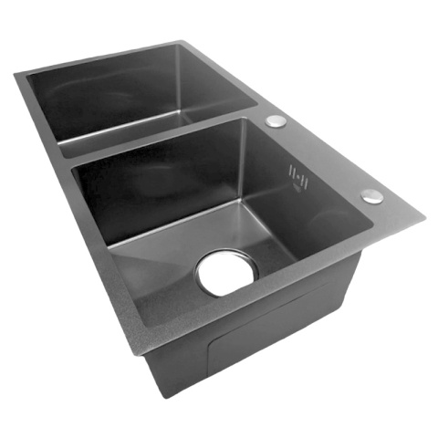 ZLEW KUCHENNY ZLEWOZMYWAK DWUKOMOROWY STALOWY GRAFITOWY VISTA-BL-75X45 DOZOWNIK SYFON UCHWYTY