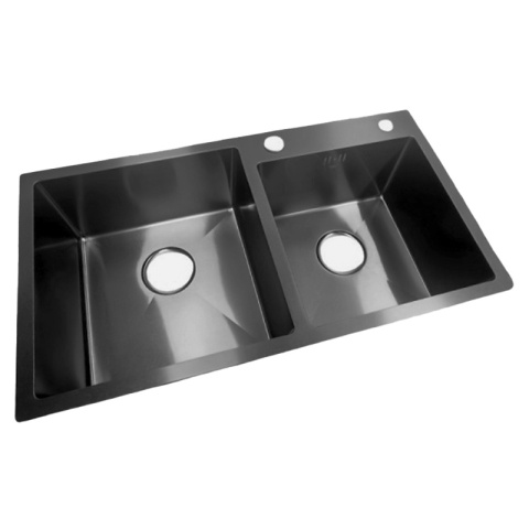 ZLEW KUCHENNY ZLEWOZMYWAK DWUKOMOROWY STALOWY GRAFITOWY VISTA-BL-75X45 DOZOWNIK SYFON UCHWYTY