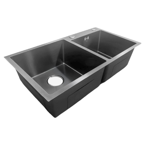 ZLEW KUCHENNY ZLEWOZMYWAK DWUKOMOROWY STALOWY GRAFITOWY VISTA-BL-78X43 DOZOWNIK SYFON UCHWYTY
