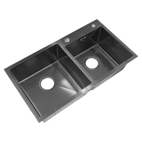 ZLEW KUCHENNY ZLEWOZMYWAK DWUKOMOROWY STALOWY GRAFITOWY VISTA-BL-78X43 DOZOWNIK SYFON UCHWYTY