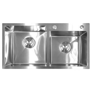 ZLEW KUCHENNY ZLEWOZMYWAK DWUKOMOROWY STALOWY INOX VISTA-CH-78X43 DOZOWNIK SYFON UCHWYTY