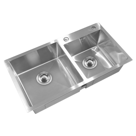 ZLEW KUCHENNY ZLEWOZMYWAK DWUKOMOROWY STALOWY INOX VISTA-CH-78X43 DOZOWNIK SYFON UCHWYTY