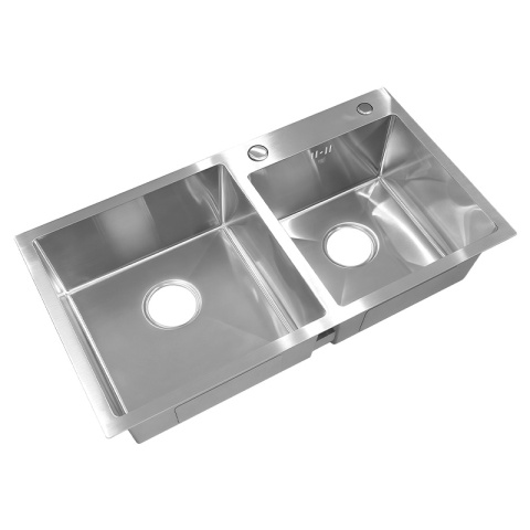 ZLEW KUCHENNY ZLEWOZMYWAK DWUKOMOROWY STALOWY INOX VISTA-CH-78X43 DOZOWNIK SYFON UCHWYTY