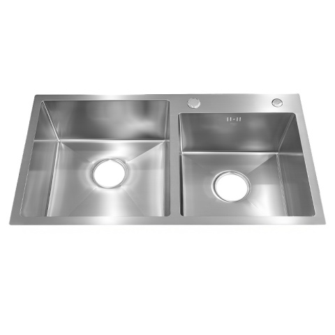 ZLEW KUCHENNY ZLEWOZMYWAK DWUKOMOROWY STALOWY INOX VISTA-CH-78X43 DOZOWNIK SYFON UCHWYTY