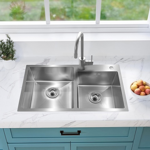 ZLEW KUCHENNY ZLEWOZMYWAK DWUKOMOROWY STALOWY INOX VISTA-CH-78X43 DOZOWNIK SYFON UCHWYTY