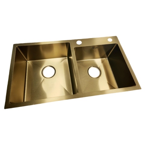 ZLEW KUCHENNY ZLEWOZMYWAK DWUKOMOROWY STALOWY ZŁOTY VISTA-GL-78X43 DOZOWNIK SYFON UCHWYTY